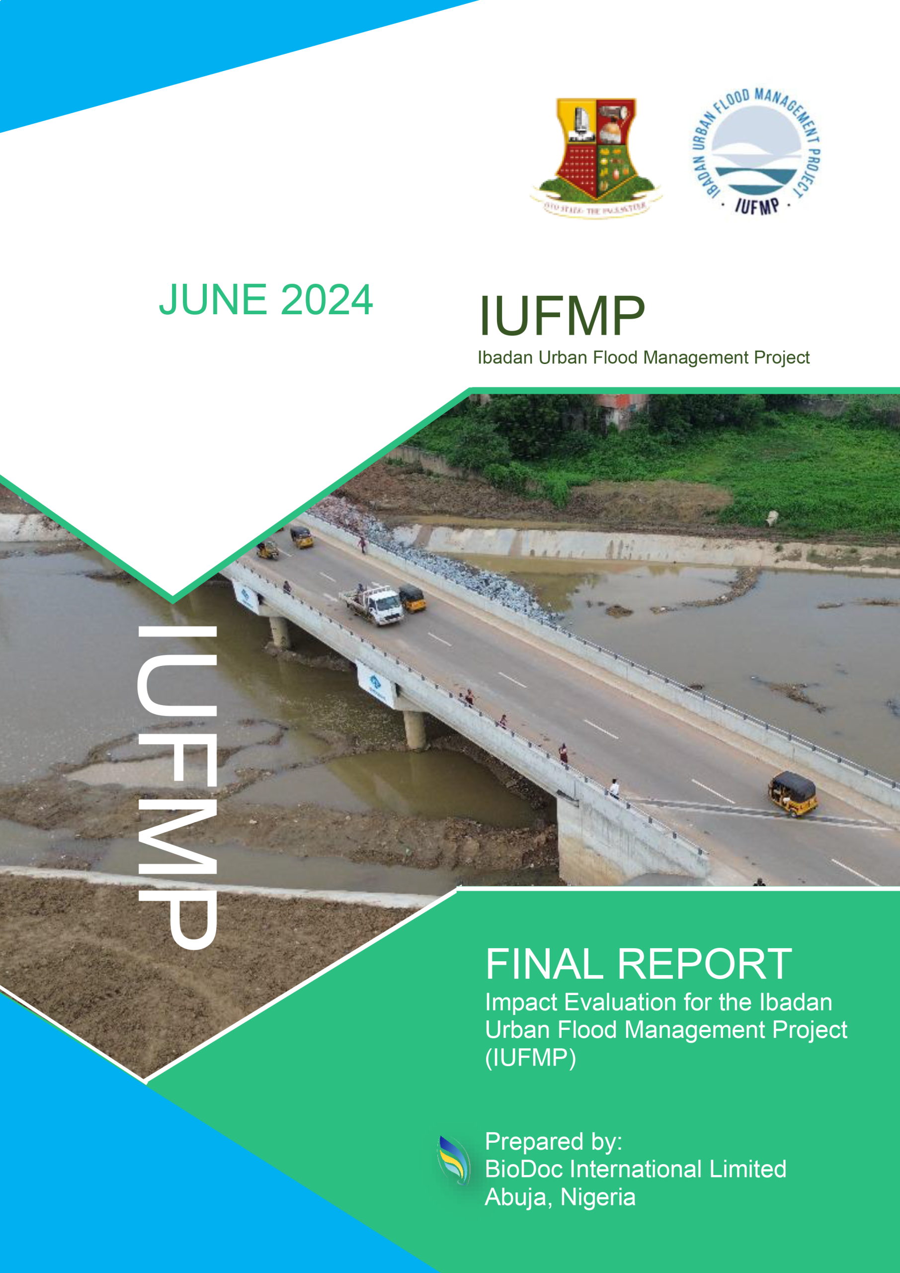 This document is an Impact Evaluation (IE) report for the Ibadan Urban Flood Management Project (IUFMP) in Oyo State, Nigeria. Funded by the World Bank, the project aimed to develop short and long-term flood resilience in Ibadan by mitigating flood risk and improving preparedness, response, and recovery.