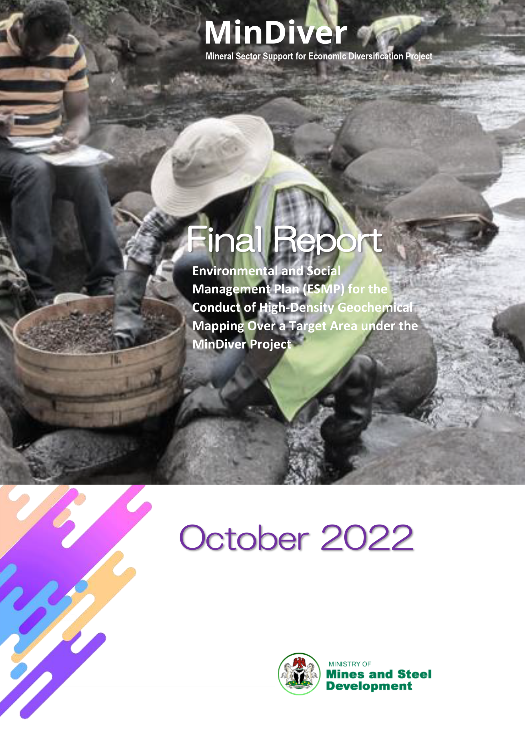 This document is an Environmental and Social Management Plan (ESMP) for conducting high-density geochemical mapping in target areas, spanning 60 Local Government Areas across 10 states in Nigeria.