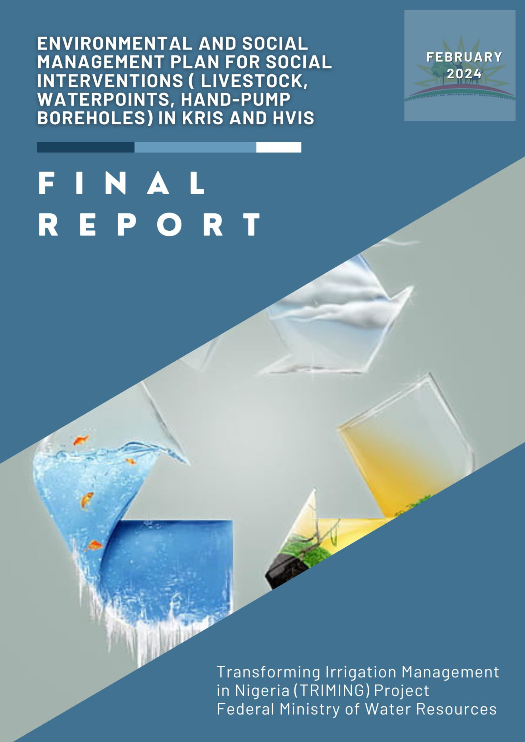 This document is an Environmental and Social Management Plan (ESMP) for social intervention works within the Kano River Irrigation Scheme (KRIS) and Hadejia Valley Irrigation Scheme (HVIS) in Kano and Jigawa states, Nigeria.